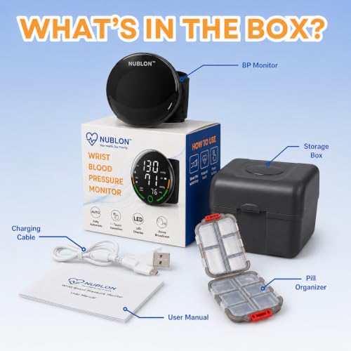 Image of Wrist Blood Pressure Monitor | Automatic BP Machine With LED Display, Voice Broadcast, Accurate BP & Pulse Rate, One-Touch Operation | Free Pill Organiser & 1-Year Warranty