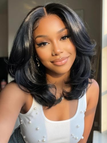 Image of KLAIYI Yaki Straight Bob Wig Bye Bye Knots Glueless Pre Everything 13x4 Lace Frontal Wigs Human Hair Pre Cut Pre Plucked Pre Bleached Put On and Go Wigs for Beginners 30S Easy to Wear Kinky Wig 12Inch