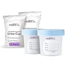 Sterile Urine Specimen Cups with Lids 2PK- 4 oz. Sample Urine Cups for Specimen Collection - Individually Wrapped Urine Cups for Testing - Stool, Semen Analysis, and Pee Cup