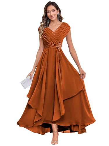 HTBVGO Women's Chiffon Formal Mother of The Bride Dresses Plus Size Burnt Orange Mother of The Groom Dresses for Wedding Size 16W