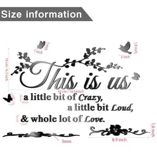 Outus Living Room Wall Decor 3D Acrylic Mirror This is Us Wall Letter Stickers Sign Removable Family Tree Inspirational Quote Decal DIY Art Motivational Decor for Living Room Home Decoration Bedroom
