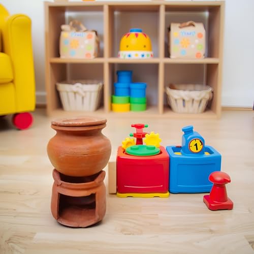 Image of ZENRISE Clay Matka Pot and Stove Children Kitchen Cooking Set Toy, Miniature Set