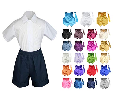 MILLTEX 4 Pieces Formal Party Color Satin Vest & Necktie Shirt Navy Shorts Set New Born Baby Boy Toddler Sm-4T (L (12-18 Months Old), Burgundy)