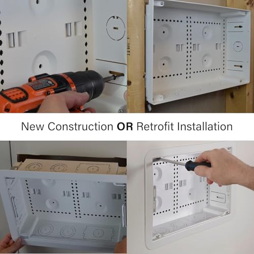 Legrand - OnQ 9" In-Wall Media Box For Device & Cable Management - Structured Wiring Enclosure With Customizable Knockouts - Includes Removable Mounting Plate For Maximum Capacity - White, ENP0905NAV1 by On-Q - Image 5