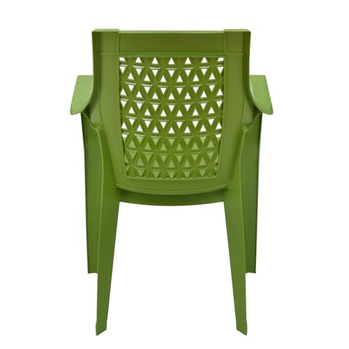 Image of Nilkamal Elevate Plastic Chair with Arm | Set of 4 | Stackable Chair | for Living Room, Bed Room, Kitchen, Balconies, Outdoor | Lush Green
