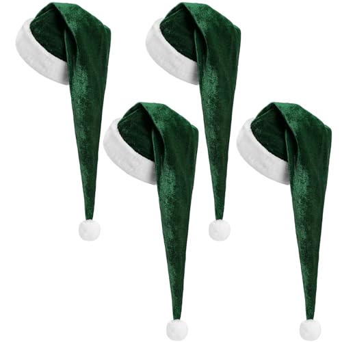 Cozypower 4 Pack Dark Green Santa Hats Velvet Long Unisex
