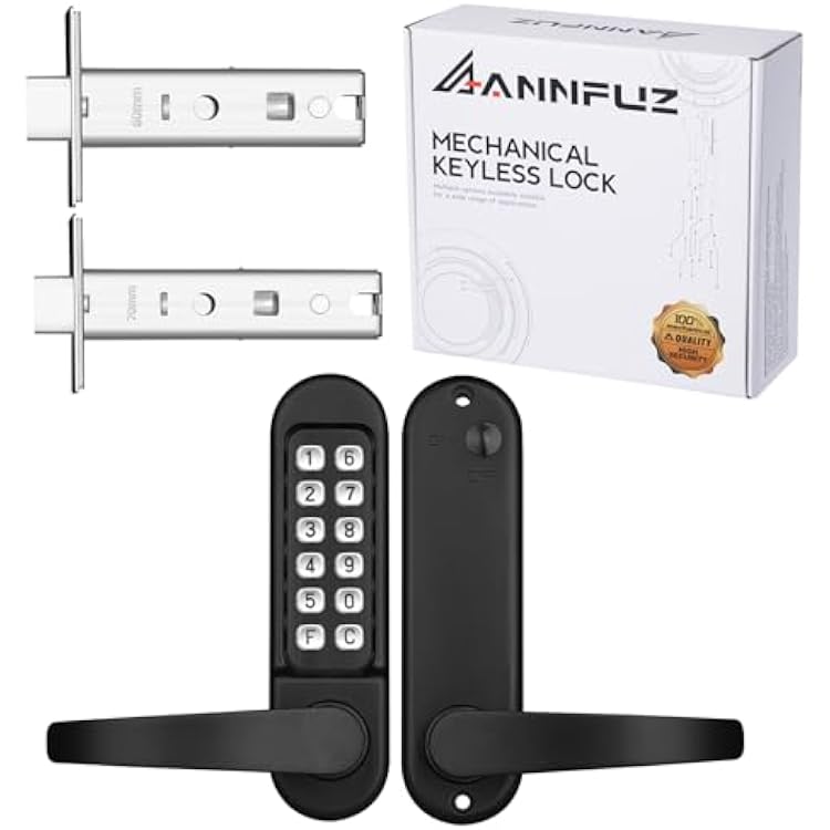 Mechanical Keypad Keyless Entry Door Handle Lock,Push Button Code Door Lever,Single-Side Combination & Interior Non-Locking,Exterior Auto-Lock,No Electronic,for Front Gate,Matte Black