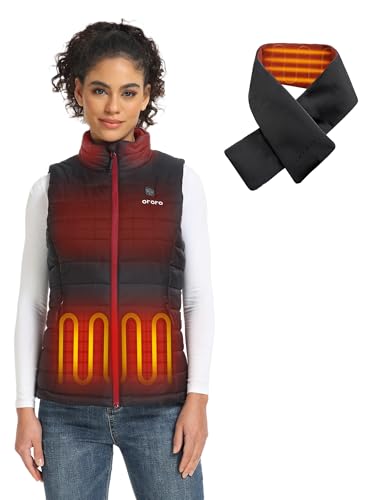ORORO Women's Heated Vest (Black, L) and Unisex Scarf (Grey)
