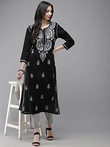 Image of Ada Hand Embroidered Lucknowi Chikankari Cotton Kurta Kurti for Women A411191
