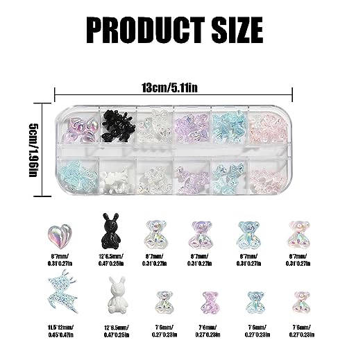 Symphonyw Bear Nail Charms, Aurora 12 Mixed Resin Nail Art Decorations, Pastel Colors (Pink, Purple, Blue) - Image 2