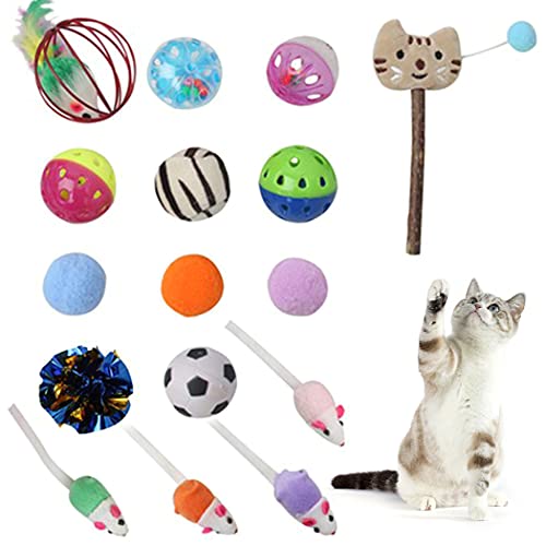 JUSTDOLIFE Cat Toys Set Funny 16PCS Tela Interactiva Peluche De Peluche Bola Cat Wand Toys Toys...