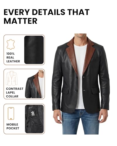 Image of Decrum Lambskin Leather Blazer for Men - Genuine Leather Sport Coat for Formal & Business Casual