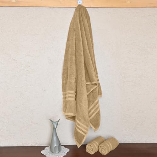 Image of Divine Casa Cotton Towel Set 1 Bath + 2 Hand Towels Beige, 550 GSM Ultra Soft & Highly Absorbent, Bath 150 x 75 cm & Hand 60 x 40 cm