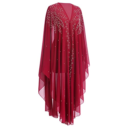 Image of OBEEII Muslim Dress for Women Loose Batwing Sleeved Hooded Beaded Embroidery Long Abaya Dress Kaftan Abayas Islamic Robe