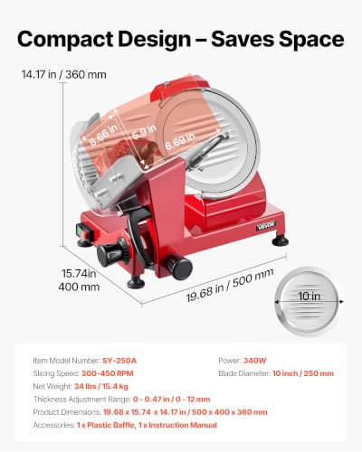 Image of VEVOR Commercial Meat Slicer 340W Electric Deli Food Slicer 10 inch Blade