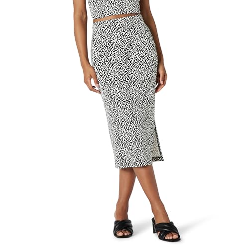 Amazon Essentials Women's Slim-Fit Ruched Matte Jersey Skirt (Top Sold Separately), Black Ivory Geometric, Small