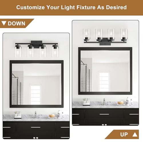 Image of IZORRO Bathroom Light Fixtures, Modern Vanity Lights, Bathroom Lighting Fixtures Over Mirror with Clear Glass Shade, Wall Sconce for Living Room Cabinet Bedroom (Matte Black, 4-Light)