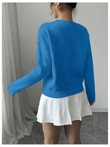 Image of RoseSeek Women's 3D Floral Appliques Crewneck Sweaters Long Sleeve Drop Shoulder Pullovers Elegant Knit Tops