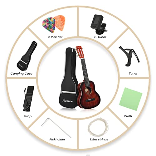 Asmuse 30" Classical Guitar, Soild Wood Beginner Acoustic Guitar Kit With Gig Bag, Extra Strings, Strap, Picks, Tuner (Sunburst) #TOP5