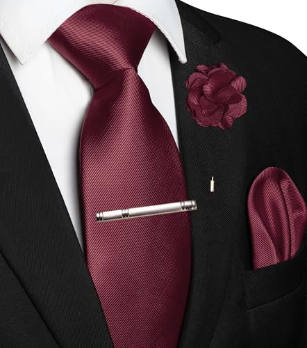 Image of JEMYGINS Formal Necktie Solid Color Tie and Pocket Square with Tie Clip Lapel Pin Sets for Men 4PCS