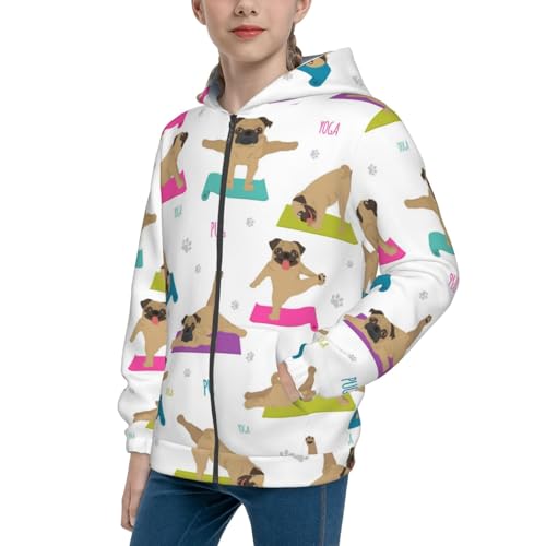Yoga Dogs Poses Kid Hoodies Boys Zip Up Sweatshirts Girls Pullover with Pocket