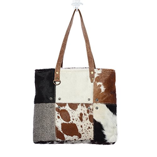 Myra Bag Patches Cowhide Tote Bag S-1163, Brown, One Size4