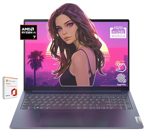 Image of Lenovo IdeaPad 5 Slim, 16 inch FHD Touchscreen Laptop, 8Cores AMD Ryzen 7 8845HS, 16GB LPDDR5x Memory, 1TB PCIe SSD, Fingerprint Reader, Win 11 Home,w /Office 365 (Windows 11 Home, 16GB RAM | 1TB PCIe SSD)