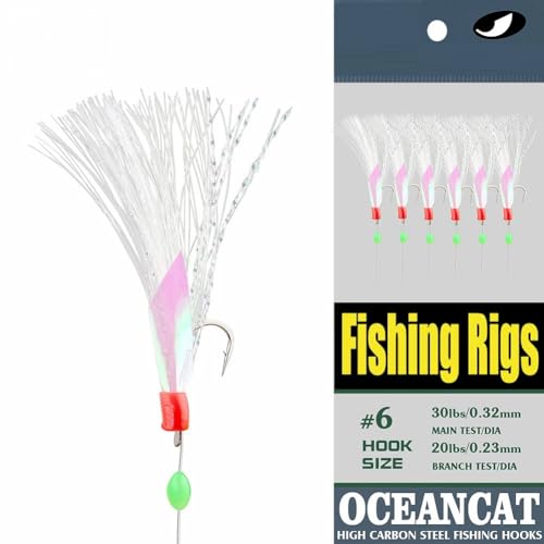 20 Packs Fishing Rigs 6 Hook/Set Rainbow Skin Silk String Hook Fishing Lure Saltwater Freshwater Bait Rig Tackle 5#6#7#8#9#10# (9#-20 Packs)