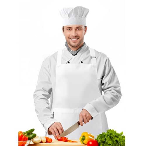 GLEEMEN Ensemble tablier et toque de chef, Tablier réglable Hommes Femmes Adulte, Pour la cuisine et la pâtisserie Soirée Cosplay Fasching (C)
