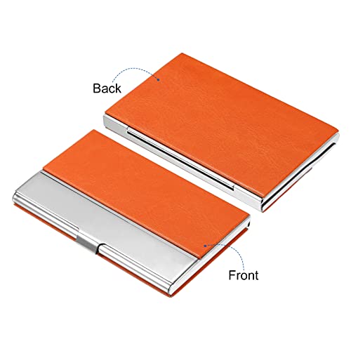PATIKIL 3.7 x 2.4 x 0.3 Inch Business Card Holder, PU Leather Flip Slim Name Cards Protector Case for Women Men Orange - Image 3