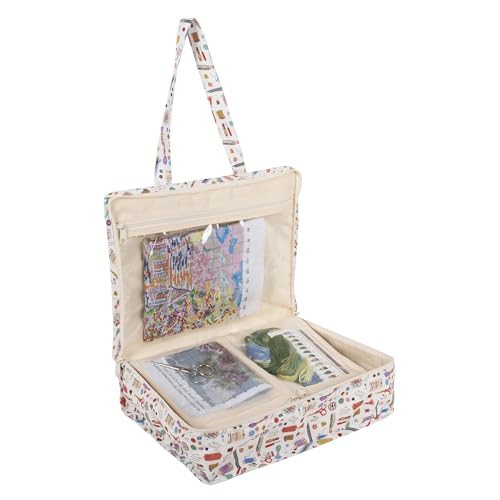 Image of Hobby Gift Project Case Sewing and Yarn Storage Bag with Handles Internal Pockets and Organiser Inserts for Knitting Crochet Craft Classes and Travel