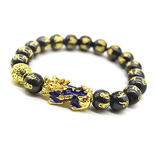 Feng Shui Prosperity 10mm Hand Carved Mantra Bead Bracelet with Color Changed Pi Xiu/Pi Yao Attract Wealth and Good Luck