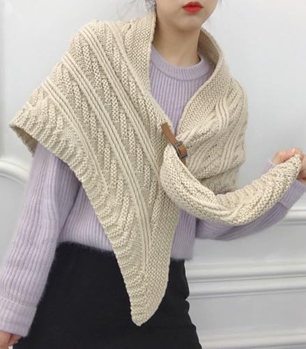Knitted Triangle Shawl Wraps with Buckle Fall Winter Scarf Cozy Ponchos Warm Ladies Sweater Triangular Cape3
