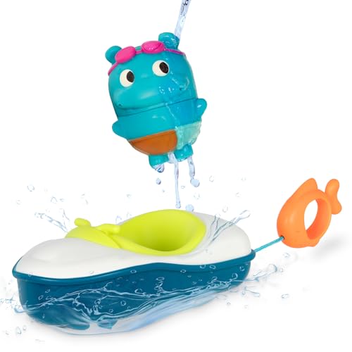 Bateau de bain et hippopotame B. toys avec système de propulsion mécanique à corde