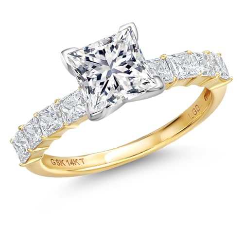 2.50 Cttw IGI Certified Lab Grown Diamond 14K 2-Tone Gold Engagement Ring for Women | Center Diamond: 1.50 Ct Princess Cut | E-F Color | VS1-VS2 Clarity | Available In Size 5, 6, 7, 8, 9