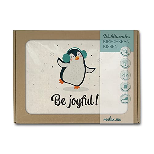 Reelax.me Kirschkernkissen für die Mikrowelle - Körnerkissen mit Spruch be joyful – Geschenk mit Motivations-Spruch – Geschenkidee für Männer, Frauen & Kinder