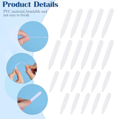 Collar Stays for Men\'s Dress Shirts, 120-Piece Set in 2 Sizes, Shirt Collars Stays, Plastic Stay Inserts for Any Shirt with Collar (1.9× 0.39 in/2.7× 0.39in, White) - Thumbnail 3