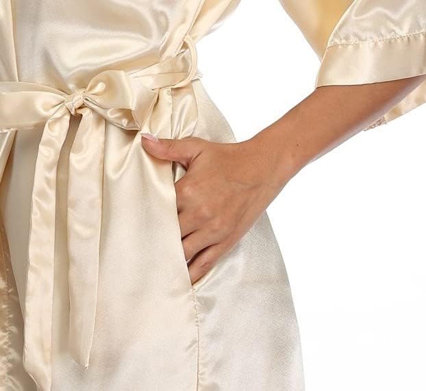 Miniatura 6 de Women's Satin Robes Silk Short Kimono Lightweight Bathrobe Silky Bride Bridesmaids for Wedding Gift Sleepwear
