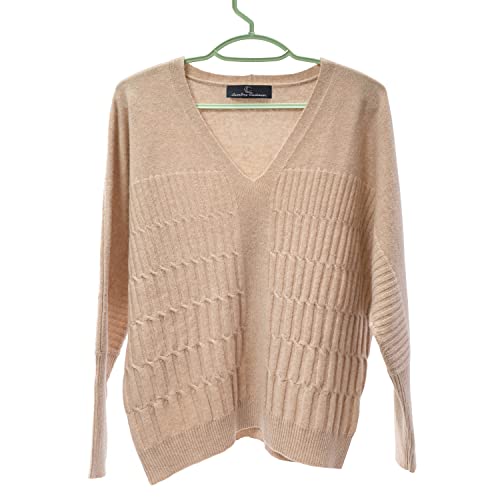 LucaSng Suéter 100% puro de cachemira de manga larga con cuello en V para mujer, Beige-b, S Cover