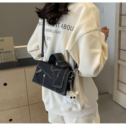 Trendy Dual-Tone Denim Bag for Women -Convertible Shoulder Crossbody Purse, Mini Blue Jean Clutch, 7.8x4.3x2.8 in3