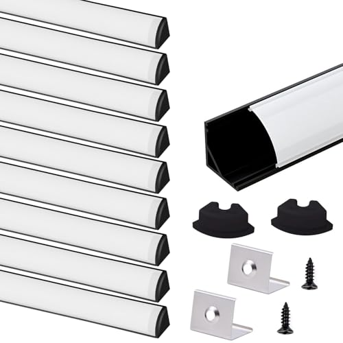 VST 10pack 3.3ft LED Channel V Shape Diffuser Aluminum Channel System with Milky Cover End Caps and Mounting Clips Aluminum Profile for LED Strip Light Very Easy Installation