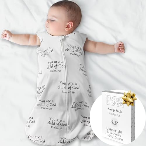 Image of Baby Sleep Sack -Toddler Wearable Blanket 100% Cotton Sleep Sack – Soft & Breathable Sleeveless Muslin Sleep Bag w/ 2-Way Zipper - Baptism & Christening (Medium Sleep Sack 0-3 Months) by Ocean Drop
