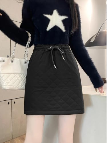 ebossy Women's Puffer Quilted Skirt Drawstring A-line Insulate Warm Skirt with Pockets Hiking Sport4