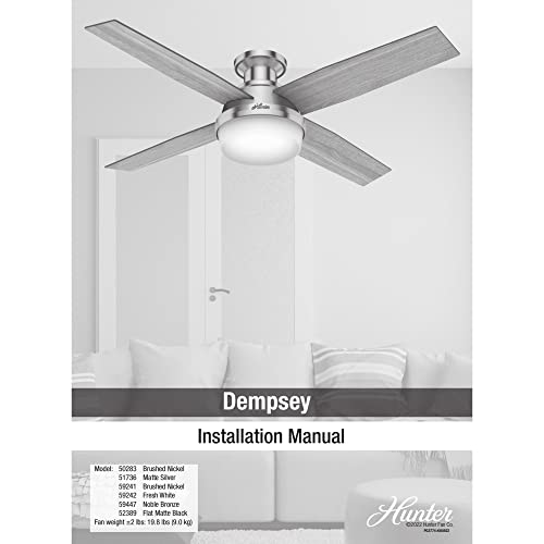 Hunter 52389 Dempsey Ceiling Fan 52 inches Matte Black thumbnail 14