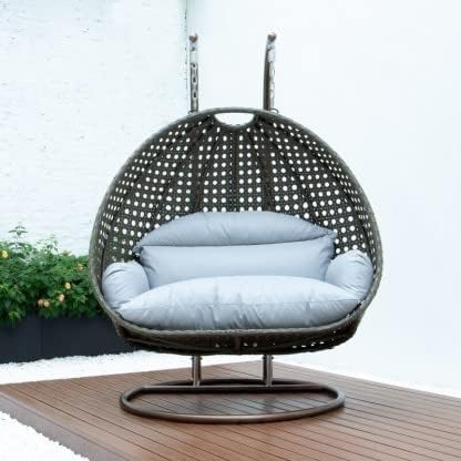 Image of OMANSH Double Seater Swing Chair with Stand & Cushion & Hook Outdoor || Indoor || Balcony || Garden || Living Room (Brown-White)
