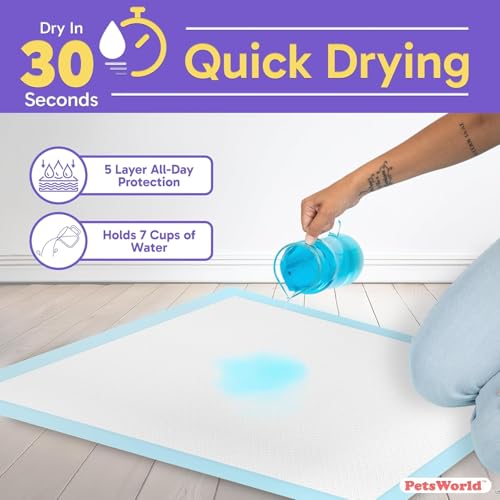 Image of PETSWORLD Giant Dog Potty Pads, Odor-Eliminating, 36 inch x 36 inch, Ultra Absorbent 5-Layer Leak-Proof Training Pads for Dogs & Cats (36x36, 1800 Count)
