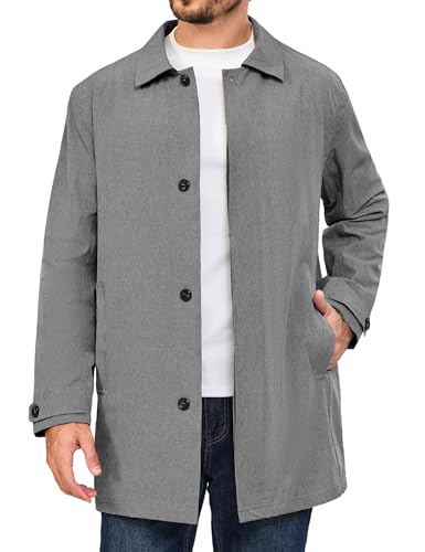 Image of Little Donkey Andy Men's Waterproof Mid-Length Trench Coat, Lightweight Long Rain Coat, Single Breasted Overcoat