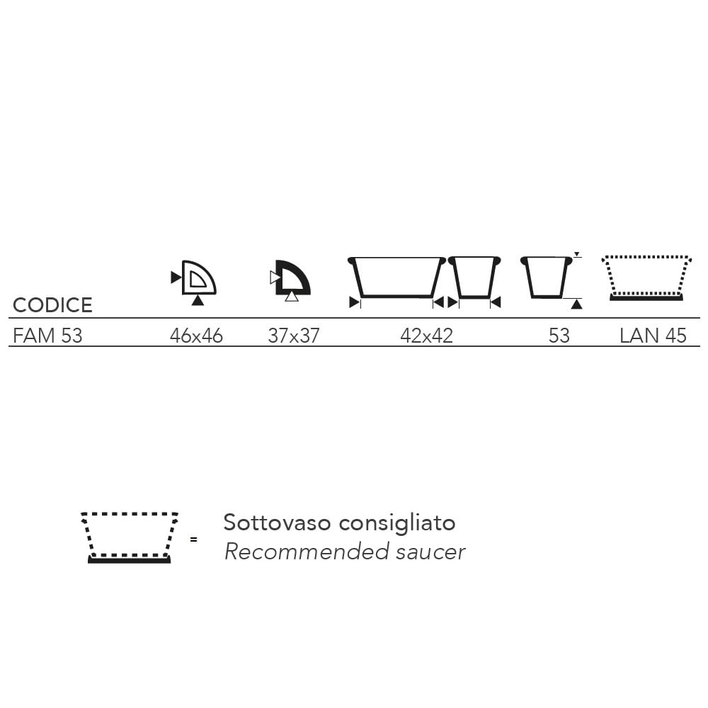 Garden Italia Vasi Vaso per piante Angolare millerighe basso FAM Lato 46 cm alt.53 cm in resina colore iMPRUNETA- Made in Italy per esterni e interni - antiurto - leggero