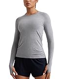 CRZ YOGA Seamless Long Sleeve Shirts for Women Hip Length - Workout Athletic Running Gym Yoga Tops Breathable Crewneck Tshirt Slate Grey Marl Large