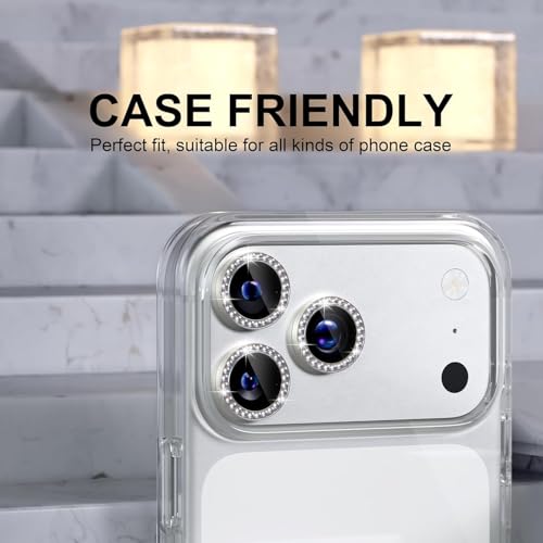 Image of Choiche Compatible for iPhone 17 Pro /iPhone 17 Pro Max Camera Lens Protector Bling, 9H Tempered Glass Camera Cover Screen Protector Metal Ring Decoration Accessories (Diamond-Titanium Natural)